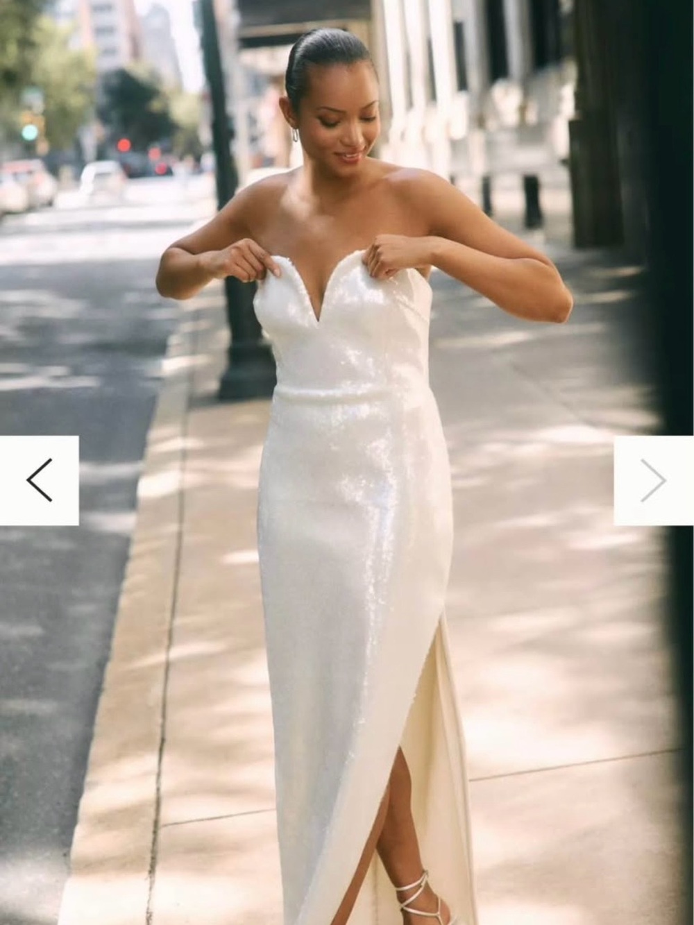 BHLDN White Strapless Sequin Gown with Sweetheart Neckline